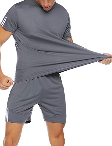 Aibrou Men's Casual Tracksuit Short Sleeve T-Shirts and Shorts Summer Activewear Athletic Sports Suit Set, Dark Gray XXL