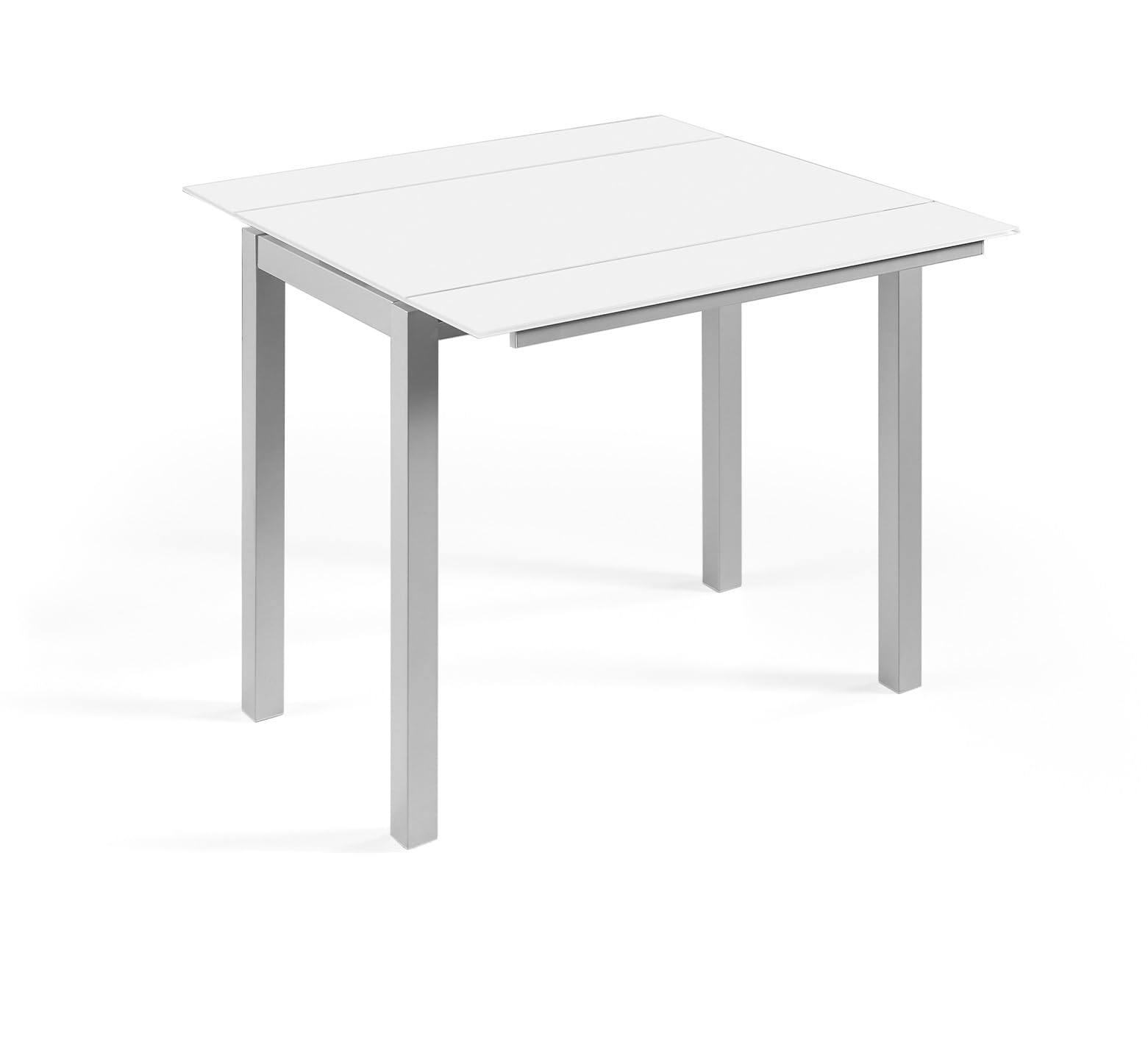 MOMMA HOME Mesa de Comedor y Cocina, Extensible y Plegable, Mesa Moderna, Color Blanco/Plata. Londres, Cristal Templado/Metal, Medidas 95x55/95x76 cm