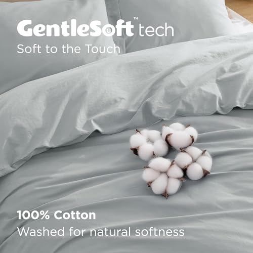 Bedsure 100% Washed Cotton Duvet Cover King Size - Pastel Blue Minimalist Cotton Duvet Cover Linen Like for All Seasons - GentleSoft™ Plain Simple Bedding (Pastel Blue, King, 104"x90")