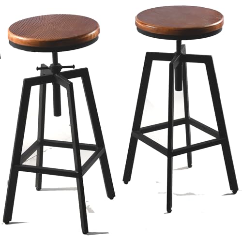 Lisuden Set of 2 Industrial Vintage Kitchen Bar Stools Counter Height 25.6-31.5-inch Adjustable Stool for Pub,Kitchen,Home