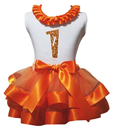 Camisa de 1er cumpleaños blanca y naranja con falda de pétalos para regalar a niñas pequeñas