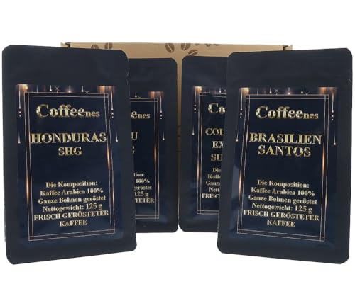 Coffeenes Geschenkset Kaffee 4x125g - Premium Kaffee Präsentkorb - 4 Länder Arabica