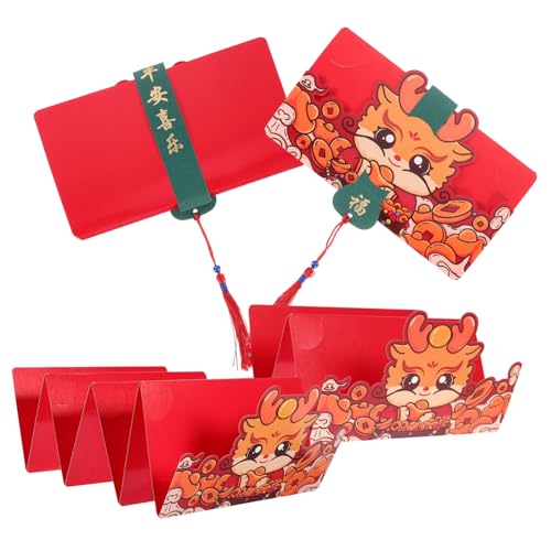 Beaupretty 4個旧正月用カートゥーン赤い封筒 折りたたみ式お札袋 小物収納可能で便利 可愛いデザインで祝福を届ける多用途ポケット