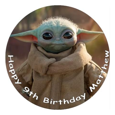 Ronnies-Bakery Baby Yoda Grogu Star Wars Mandalorian Personalised Edible Cake Topper 7.5'' Edible Wafer Paper Cake Toppers Birthday Cakes Cover