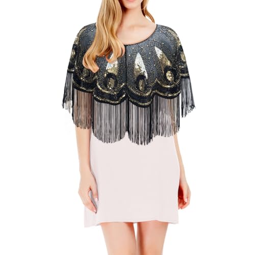 PHEZEN Women's 1920s Shawl Wraps,Sequin Flapper Evening Shawls for for Evening Dresses Party Wedding Formal Harlem night