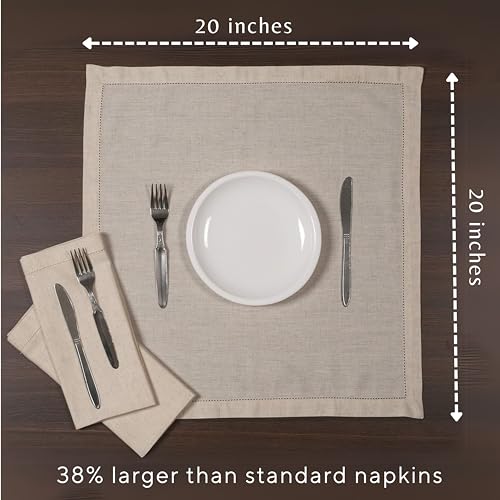 Ramanta Home Cloth Dinner Napkins in Cotton Flax Fabric with Hemstitched & Tailored Mitered Corner Finish Size 20x20 inch Set of 12 - Image 6