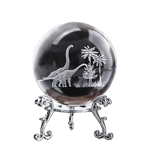 Zeershee 2.3Inch Decorative Crystal Ball,3D Laser Etched Crystal Dinosaurs Figurines,Glass Ball With Stand,Crystal Dinosaurs Collectible Craft Gift For Home Decor Gifts For Kids Grandson #TOP1