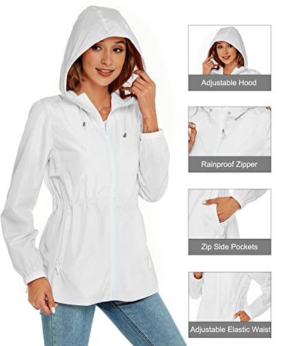 Avoogue Raincoat Women Lightweight Waterproof Outdoor Travel Rain Anorak Jacket White Xxl #TOP1