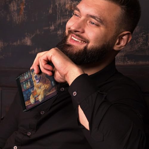 Retriever Dog Humor Bar Bifold Wallet for Men Women PU Leather Slim Purse Pocket Wallet with Card Holder4