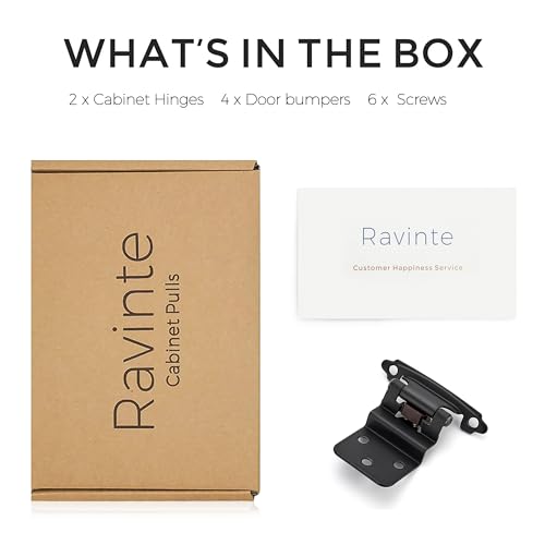 Image of Ravinte 2 Packs 1 Pair 3 /8 inch Inset Matte Black Cabinet Self Closing Hinges for Kitchen /Bathroom /Furniture Cabinets & Doors,Decorative Cupboard Hardware with Door Bumper