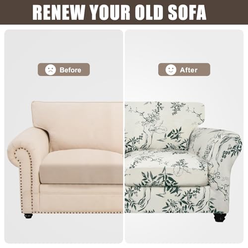 Image of SearchI Sofa Cover Couch Covers, 4 Pieces Sofa Slipcover with 3 Separate Cushion Covers Stretch Soft Furniture Protector for Living Room Couch Cover for Pets Kids(Sofa, Foliage)