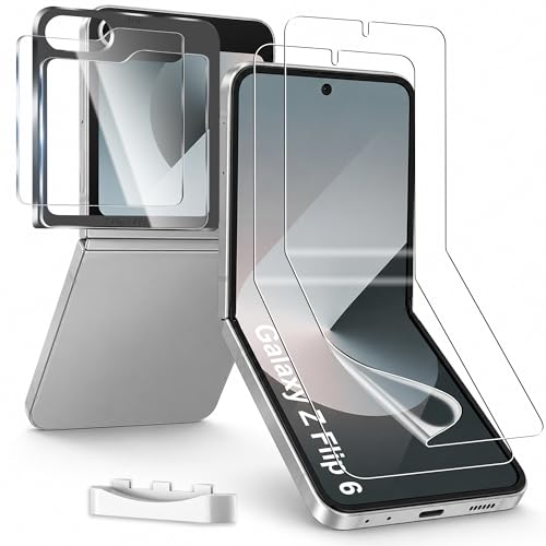 2 Pack for for Samsung Galaxy Z Flip 6 / Z Flip 7 FE [Not Glass] + 2 Pack Camera Lens Protector with Installation Frame Support Fingerprint Unlock Touch Sensitive Anti-Scratch Case Friendly