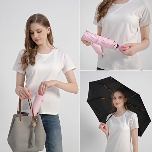 Image of BAODINI Small UV Protection Travel Umbrella Compact for Rain and Sun UPF 50+ Windproof Portable 42 inch Umbrella for Women and Men