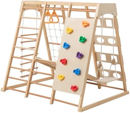 9-in-1 Natural Wood Indoor Jungle Gym and Playground for Kids Ages 3-8