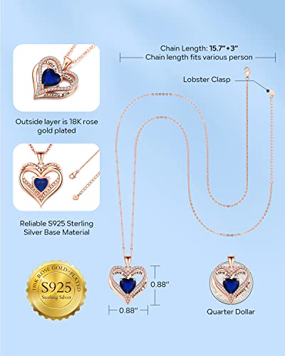 S925 Sterling Silver Necklace for Women, Wife Jewelry Rose Gold, Mom Birthday Valentines Mothers Day Gifts, Girlfriend Necklaces, Daughter Heart Jewel, Anniversary for Her4