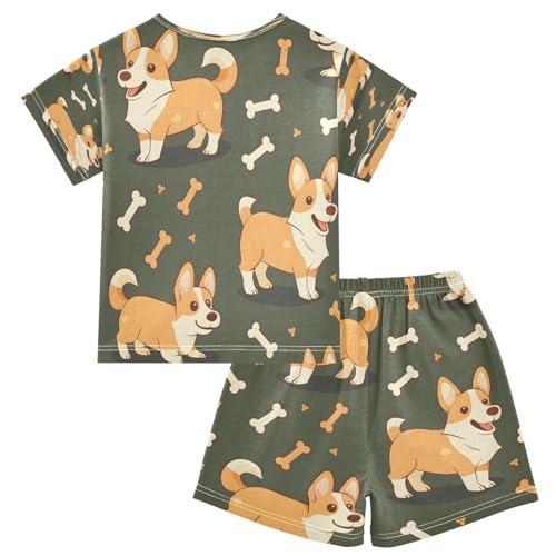 senya Short Sleeve Pajamas Sets Summer Cotton Sleepwear Cute Corgi Bones2