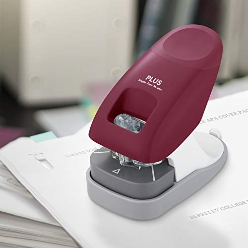 Image of Plus Paper Clinch Desktop Staple-Free Stapler, Wine