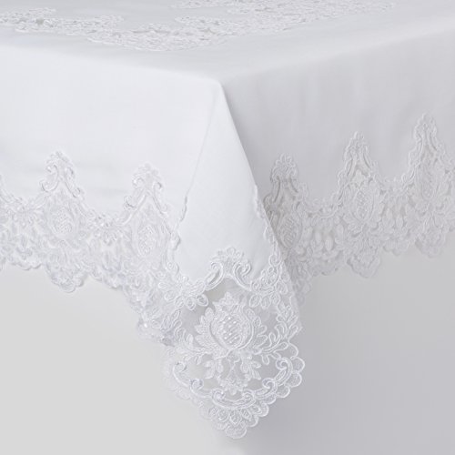 Imperial Embroidered Vintage Lace Design 70" X 105" Oblong/Rectangle Tablecloth In White #TOP1