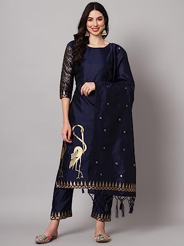 Image of VredeVogel Women's Cotton Silk Jacquard Kurta Pant Set with Banarasi Silk Dupatta