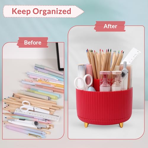 Image of SKYDUE 360 Degree Rotating Desk Organizer, Dual-Purpose Pencil Pen Holder, Pen Organizer with 5 Slots, Pencil Cup for Office, School, Home
