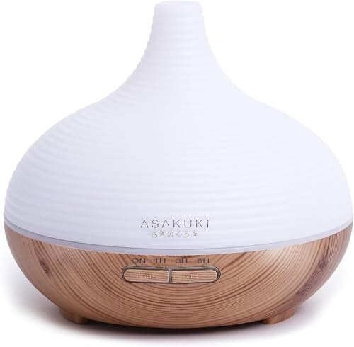 ASAKUKI 300ml Essential Oil Diffuser, Wood Grain Ultrasonic Aromatherapy Diffuser, Quiet Diffuser with 4 Timers, Auto Shut-Off & Colour-Changing LED for Home, Office, Yoga | Relaxation & Better Sleep