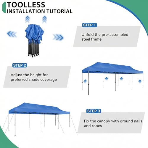 Image of COBIZI 10x30 Heavy Duty Pop Up Canopy Tent with 8 Sidewalls, Blue