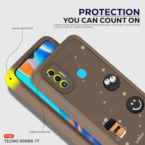 Image of AESTMO Back Case Cover for Tecno Spark 7 / 7T Cover | Cute Fun Cartoon 3D Ball | Coffee Silicone Case | Full Body Protection | Camera Protection Back Cover for Tecno Spark 7 / 7T (Brown)