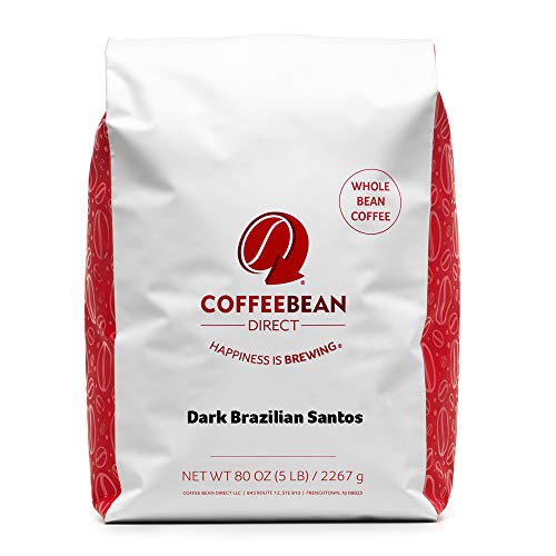 Coffee Bean Direct Dark Brazilian Santos, Whole Bean Coffee, 5 Pound Bag