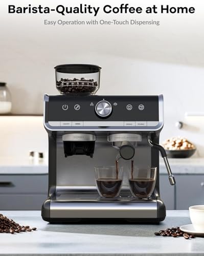 Image of Takywep Professional Espresso Machine, 20 Bar, with Grinder and Milk Frother, Removable 95 oz Water Tank for Latte and Cappuccinos, Stainless Steel Coffee Maker for Use