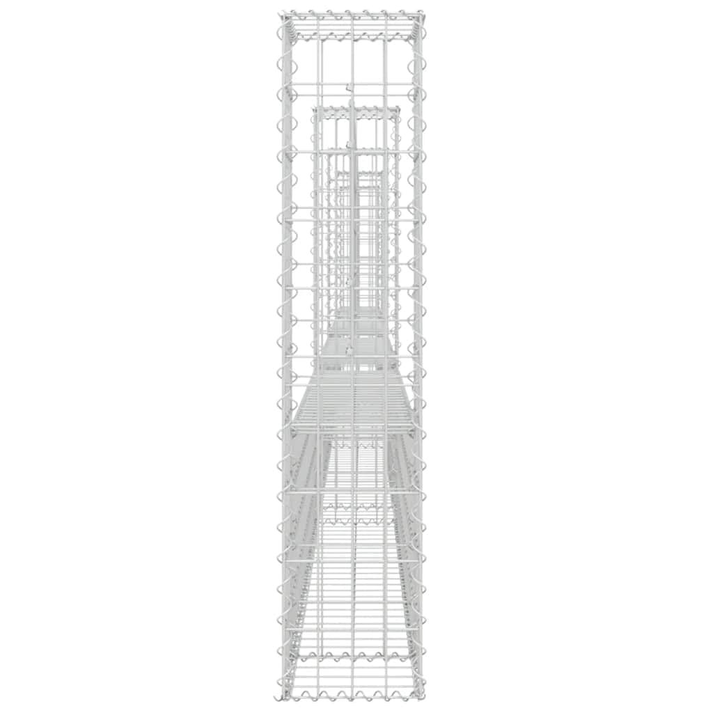 Gabionenkorb U-Form mit 5 Säulen aus Eisen, 500x20x100 cm, robustes Maschengitter, Sichtschutz und Windschutz für Garten, Terrasse, Vorgarten und Außenbereich