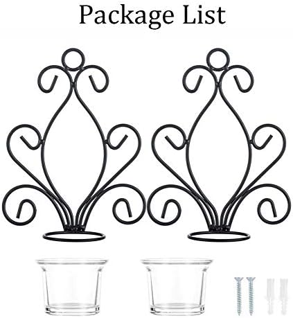 Sziqiqi 2Pcs Iron Candle Holder Wall Art Candle Hanging Candle Holder Home Decoration Tealight Candle Stand, Wall Sconce, Black