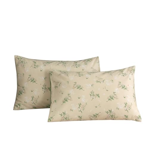 Image of ECOCOTT 2 Pack Pillowcase Standard Size, Green Floral Pillow Cases Set - 100% Cotton Pillow Covers with Envelope Closure (Standard, 20 inchx26 inch)