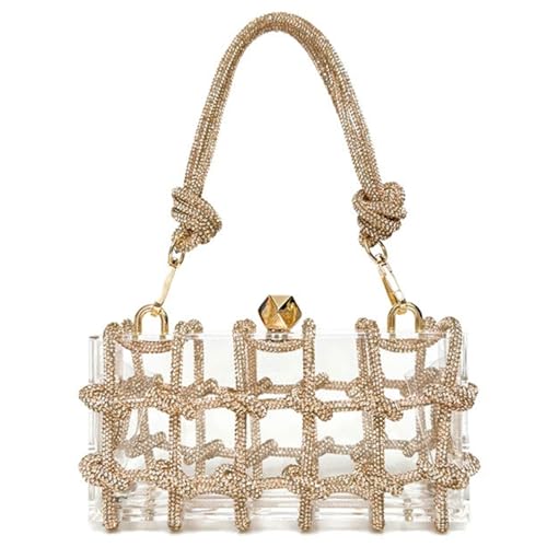 Image of Clear Acrylic Clutch, Glitter Rhinestone Purse Handbag with Bling Rope for Banquet Party (Champagne Gold, (L*W*H): 19cm*6cm*10cm /7.48 inch*2.36 inch*3.94 inch)