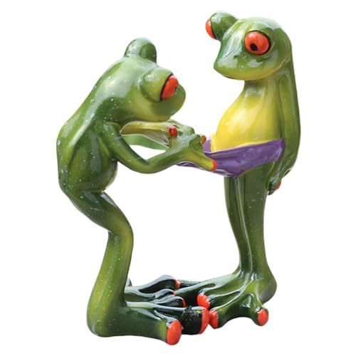 Statua da giardino con rana, statuette di rana per esterni, per il giardino, decorazione per finestre del soggiorno, coppia di rane, divertente scultura in resina, decorazione per la casa