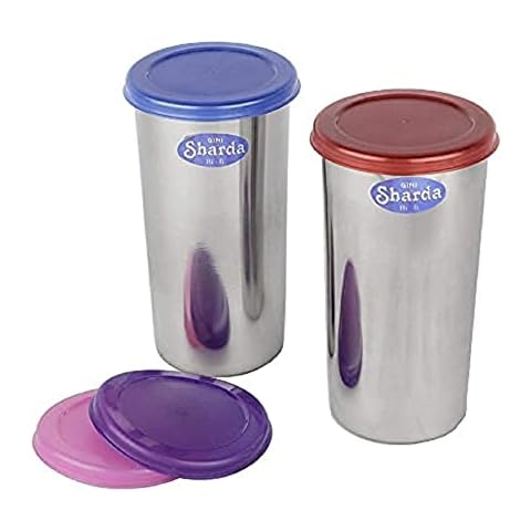 Sharda Metals Stainless Steel Glass Tumbler with Lid, Set of 2 – 500 ml with Extra Caps Cover