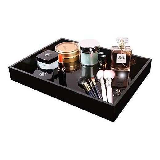 Waterproof Acrylic Vanity Tray, Acrylic Tray, Sturdy Valet Tray Organizer, Thick Lucite Nightstand Dresser or Bathroom Organizer for Change, Coin, Key, Phone, Glasses, Black Acrylic Tray