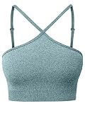 HYZ Women's Seamless Workout Gym Crop Top Adjustable Straps Sports Bra with Removable Padded Green