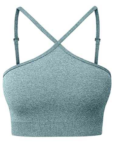 Hyz Women's Seamless Workout Gym Crop Top Adjustable Straps Sports Bra With Removable Padded Green #TOP13