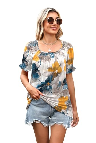 Image of WIHOLL Womens Short Sleeve Square Neck Summer Tops Dressy Casual Blouses Trendy Clothes 2026