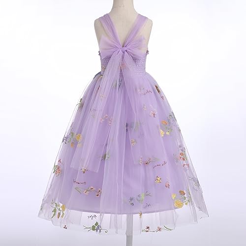 Floral Embroidered Tulle Dress Girls Sleeveless Spaghetti Straps Formal Birthday Wedding Pageant Party Tulle Dresses4
