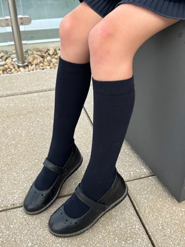 Image of COTTON DAY Kids Girls Unisex Knee High School Dress Socks Seamless Toe 3 Pack Black White Gray Navy Blue