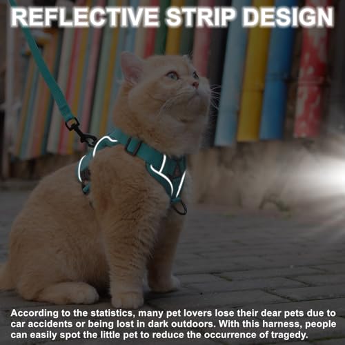 Cat Harness and Leash Set, Upgraded Escape Proof Adjustable Vest with Lead for Large Cat Small Dog Puppy Outdoor Walking, Soft Breathable Mesh Jacket with Reflective Strips for Dark Night (L Green) - Image 5