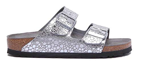 Image of Birkenstock Women's Heels Open Toe Sandals, Silver Metallic Stones Silver Gray Metallic Stones Silver Gray, 7.5 Narrow