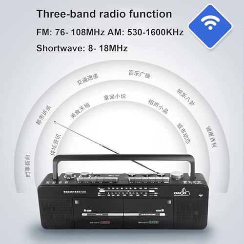 Reproductor de casete – Boombox de doble cinta con radio AM/FM, reproducción de disco MP3/U/tarjeta TF, grabación con un solo clic, diseño clásico