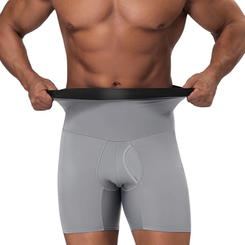 Mens Tummy Control Shorts High Waist Slimming Shapewear Body Shaper Belly Briefs Grey
