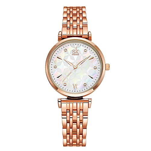 SHENGKE Analogue Womens Pearl White Dial Watch - 11K0136L02SK (Rose Gold Strap) (B09CFXWSC1) Amazon Price History, Amazon Price Tracker