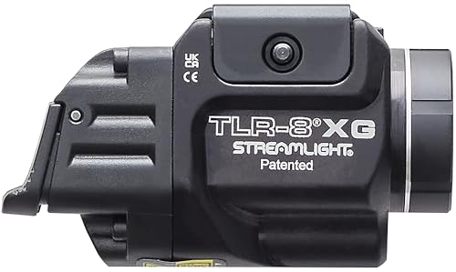 Image of Streamlight 69434 TLR-8A G Flex 500-Lumen Low Profile Pistol Light with Integrated Green Aiming Laser for Select Handguns, Includes Rear Switches, Mounting Kit, and Keys, Black