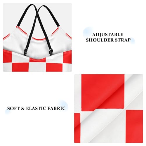 Augenstern One-Piece Strap Swimsuit Classic-red-White-Checkered Cross Back Bathing Suit Adjustable Monokini3