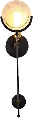 Apliques de pared, retro industrial lámpara de pared larga de metal negro aplique de pared redondo de vidrio transparente, pantalla de lámpara de