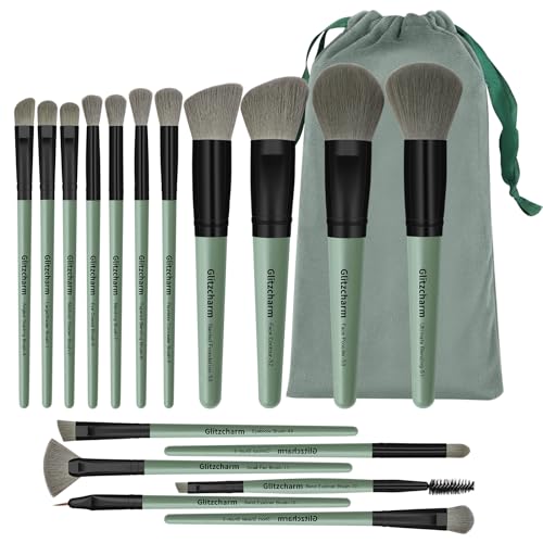 17 pinc&eacute;is de maquiagem, conjunto de pinc&eacute;is de maquiagem Glitzcharm premium em p&oacute; sint&eacute;tico...